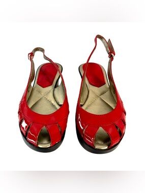 Bandolino Red Patent Slingback Peep-Toe Flats